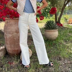 SEZANE high waist wide led white denim size European 34